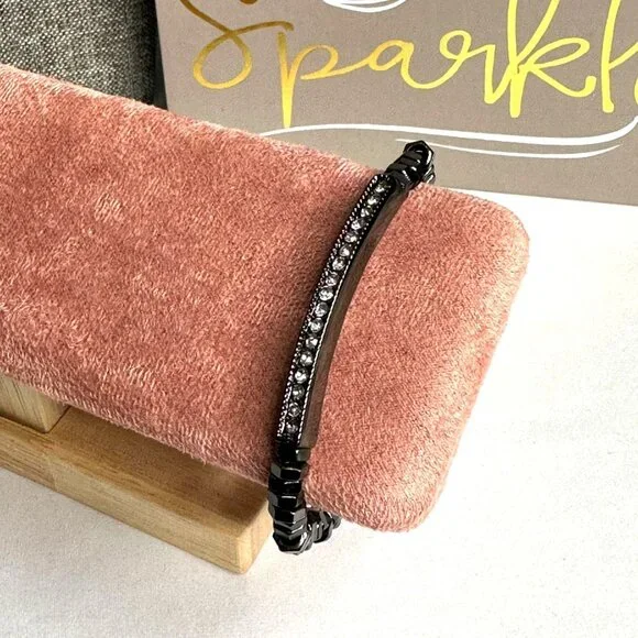 Park Lane Jewelry Serena Bracelet Hematite Tone Black Beaded W/ Rhinestone Bar - Picture 3 of 6